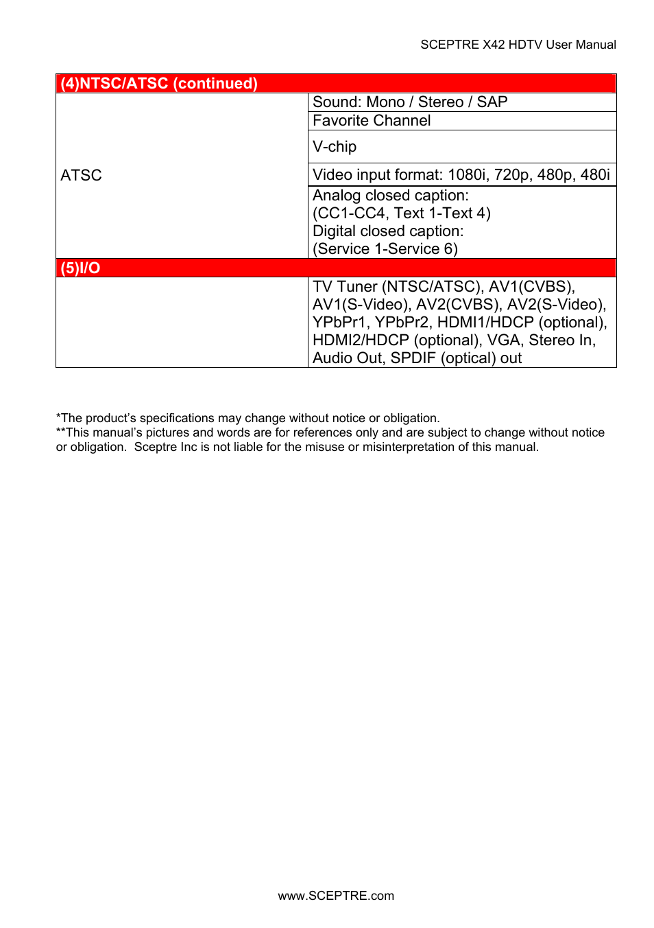 Sceptre X42BV-FULLHD User Manual | Page 123 / 128