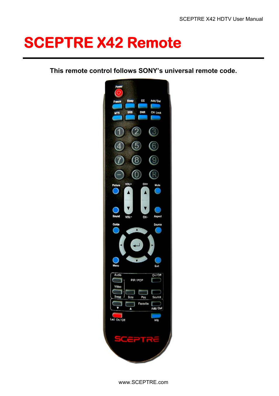 Sceptre x42 remote | Sceptre X42BV-FULLHD User Manual | Page 17 / 128