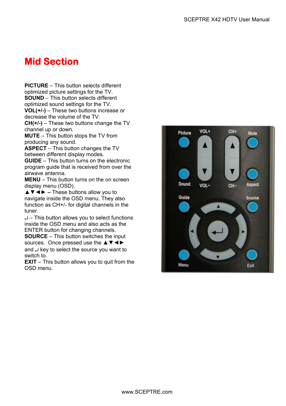 Mid section | Sceptre X42BV-FULLHD User Manual | Page 19 / 128