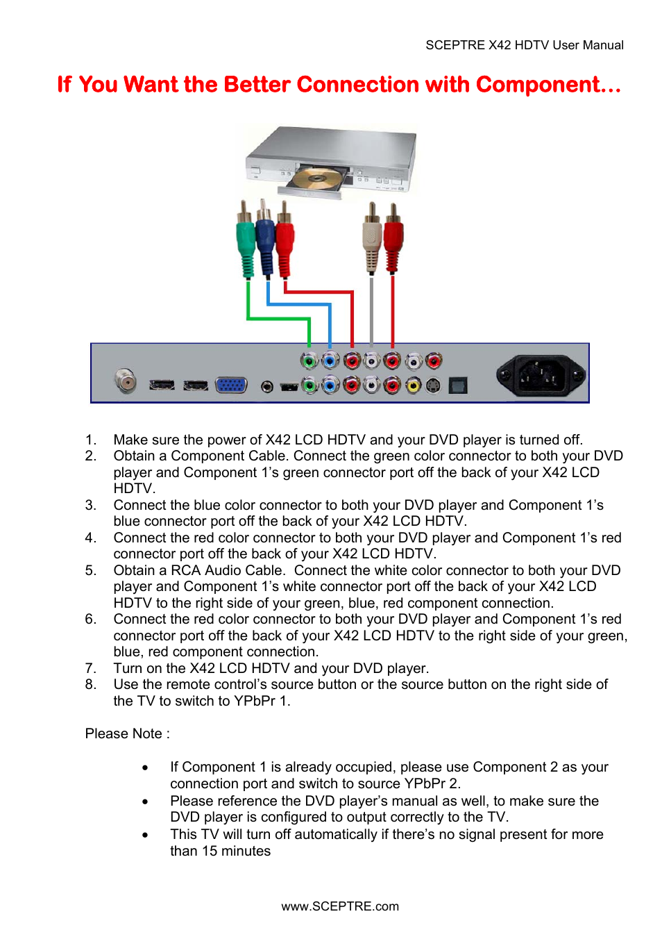 If you want the better connection with component | Sceptre X42BV-FULLHD User Manual | Page 31 / 128