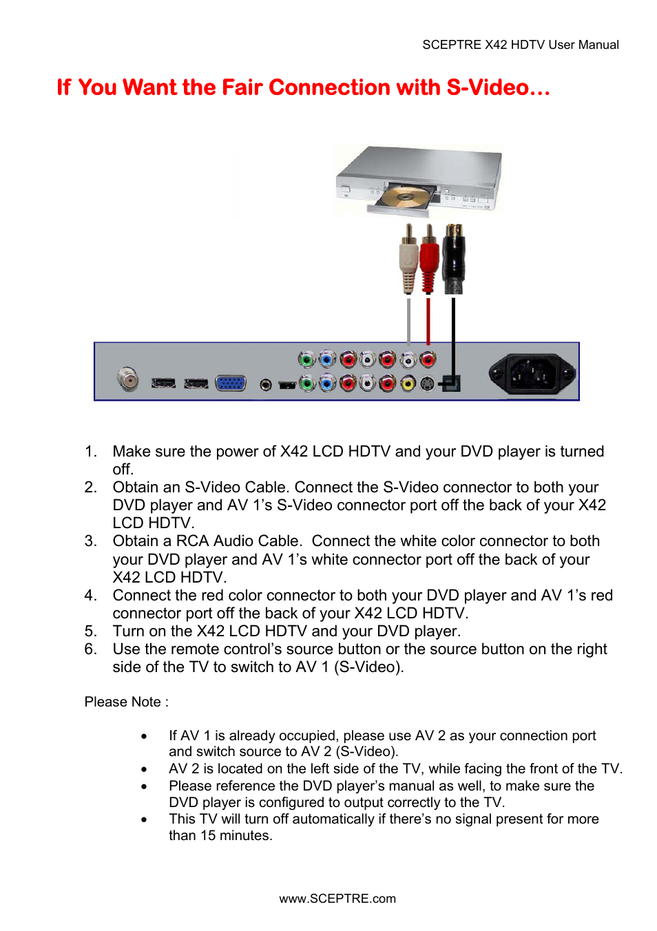 If you want the fair connection with s-video | Sceptre X42BV-FULLHD User Manual | Page 32 / 128