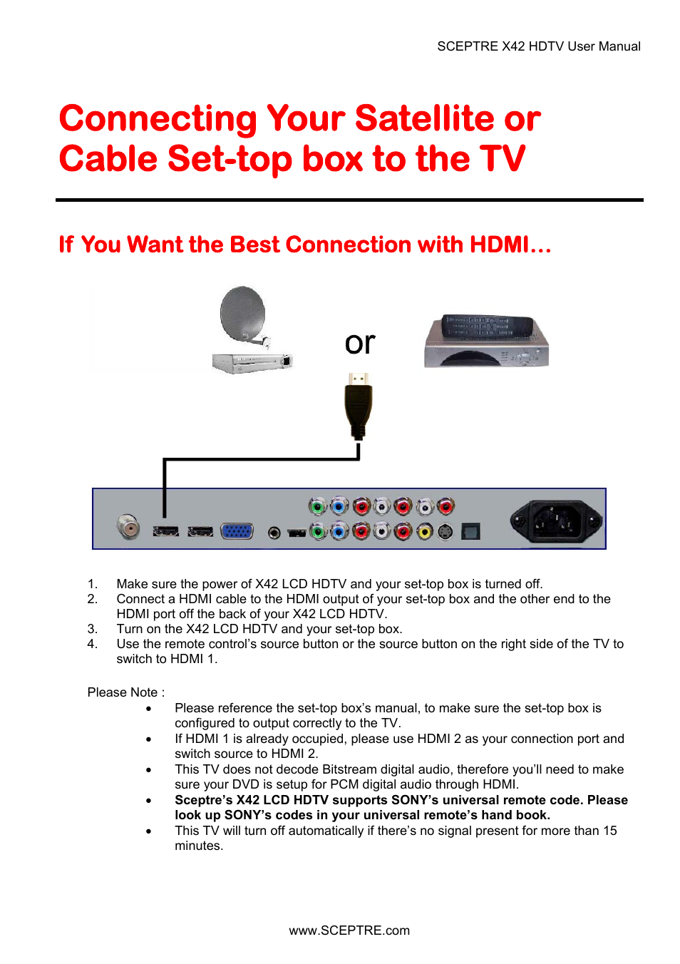 If you want the best connection with hdmi | Sceptre X42BV-FULLHD User Manual | Page 34 / 128