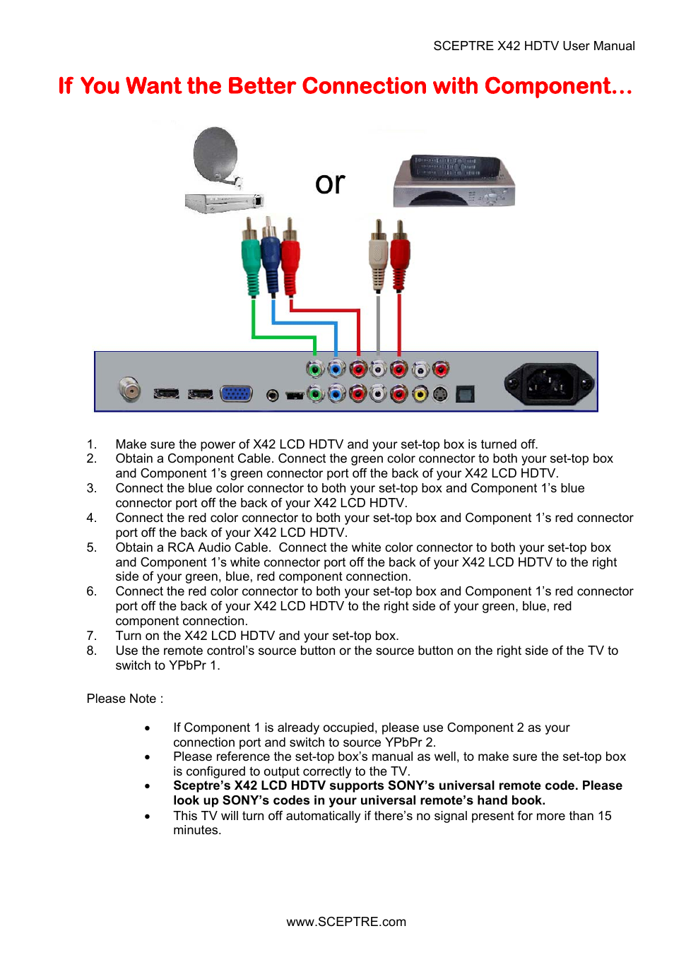 If you want the better connection with component | Sceptre X42BV-FULLHD User Manual | Page 35 / 128