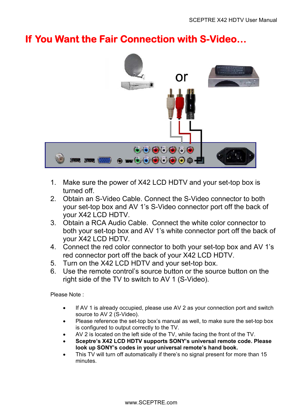 If you want the fair connection with s-video | Sceptre X42BV-FULLHD User Manual | Page 36 / 128