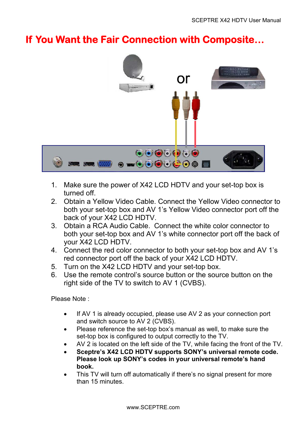 If you want the fair connection with composite | Sceptre X42BV-FULLHD User Manual | Page 37 / 128