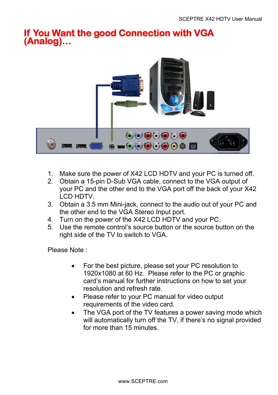 If you want the good connection with vga (analog) | Sceptre X42BV-FULLHD User Manual | Page 40 / 128