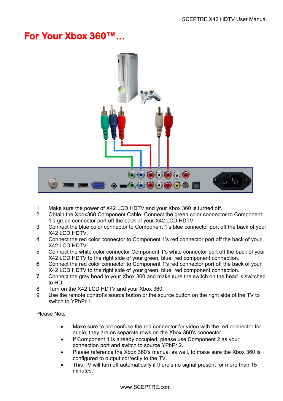 For your xbox 360 | Sceptre X42BV-FULLHD User Manual | Page 42 / 128