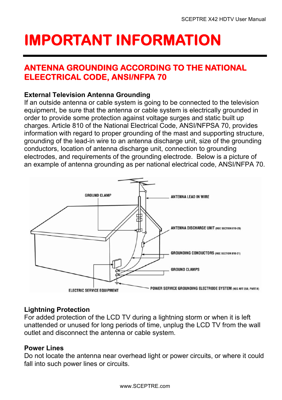 Important information | Sceptre X42BV-FULLHD User Manual | Page 5 / 128