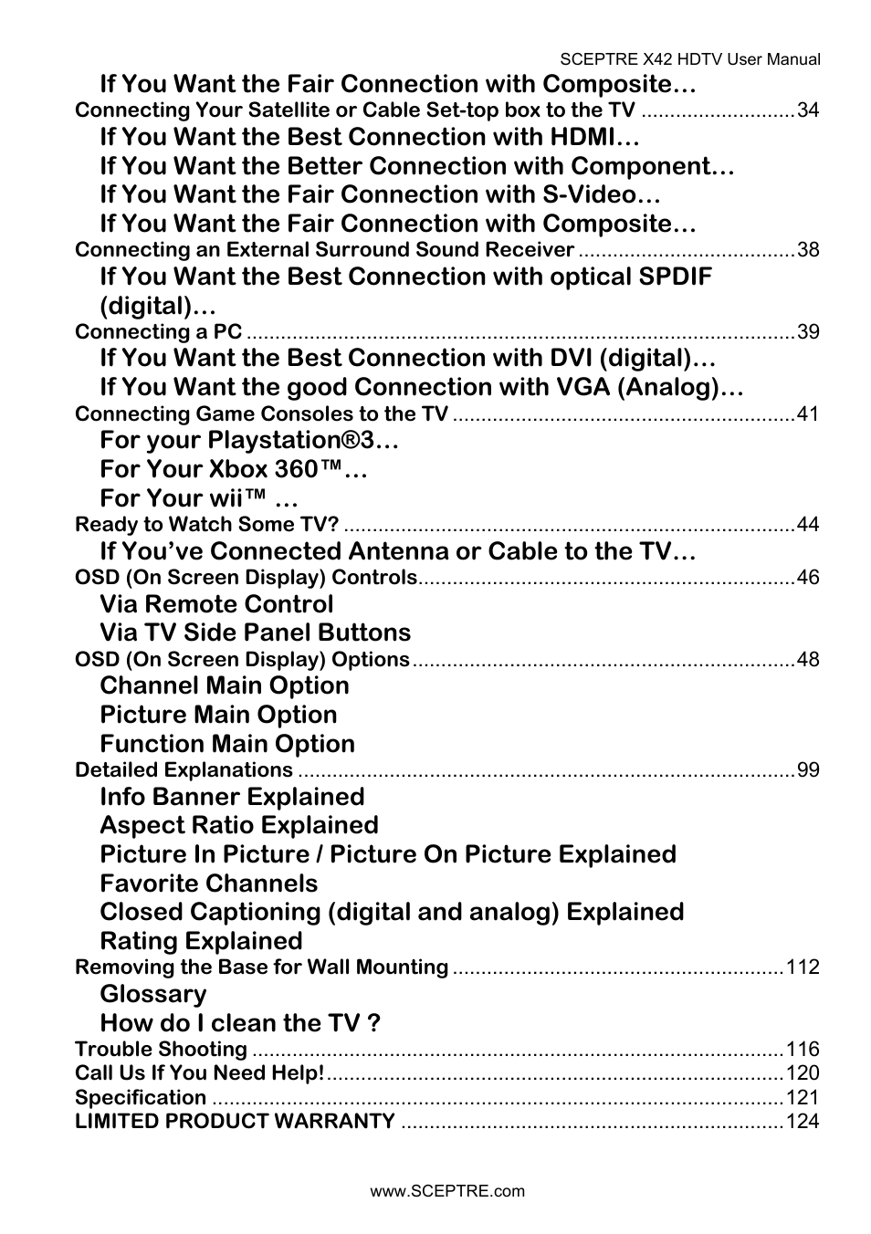 Sceptre X42BV-FULLHD User Manual | Page 7 / 128