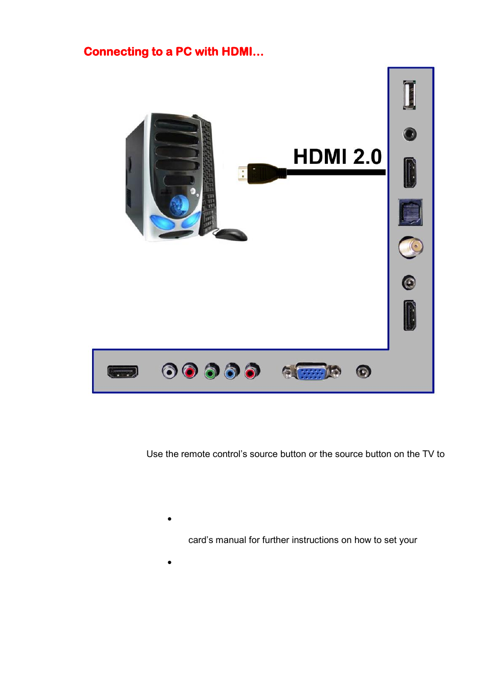 Connecting to a pc with hdmi | Sceptre U508CV-UMK User Manual | Page 21 / 60