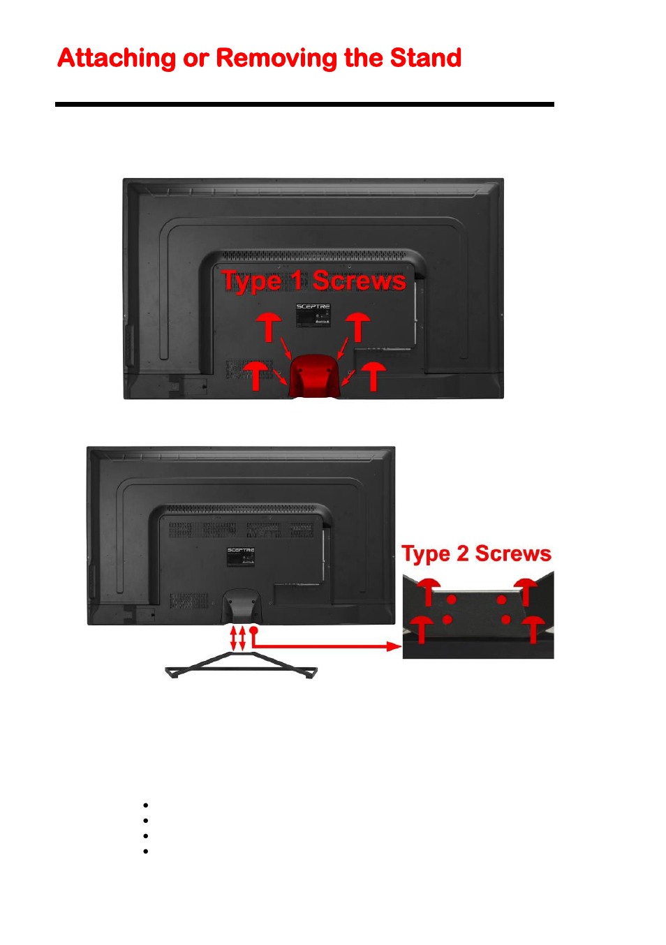 Attaching or removing the stand | Sceptre U508CV-UMK User Manual | Page 8 / 60