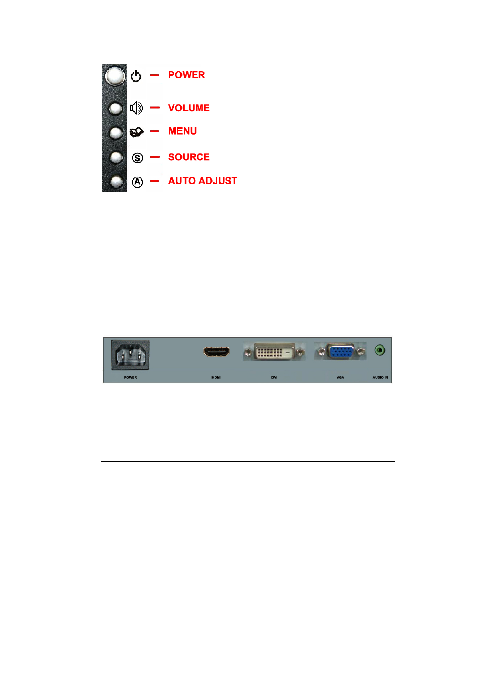 Side view control buttons, Rear view connections | Sceptre X220T-Naga User Manual | Page 14 / 37