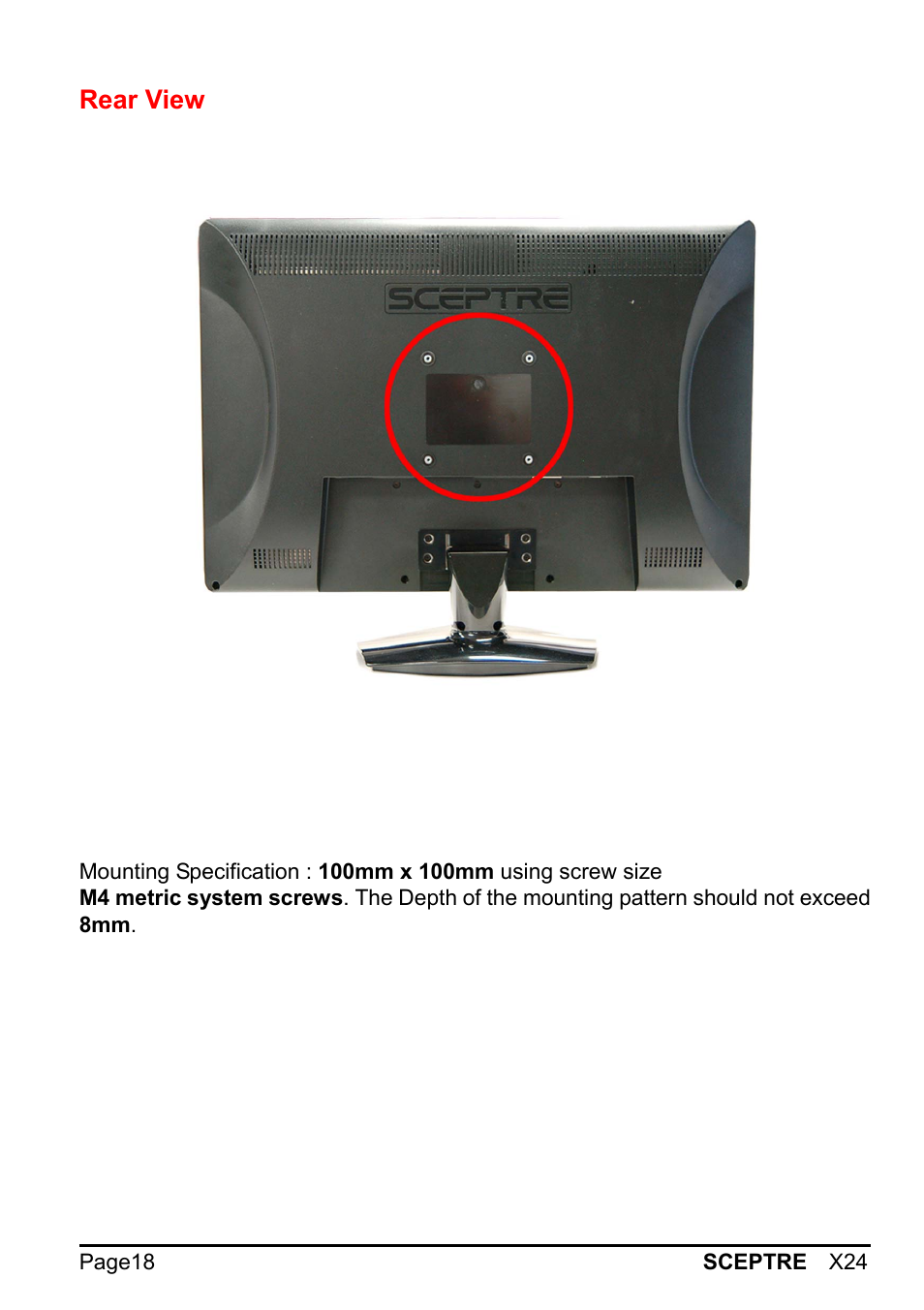 Rear view | Sceptre X24WG-1080 User Manual | Page 18 / 55