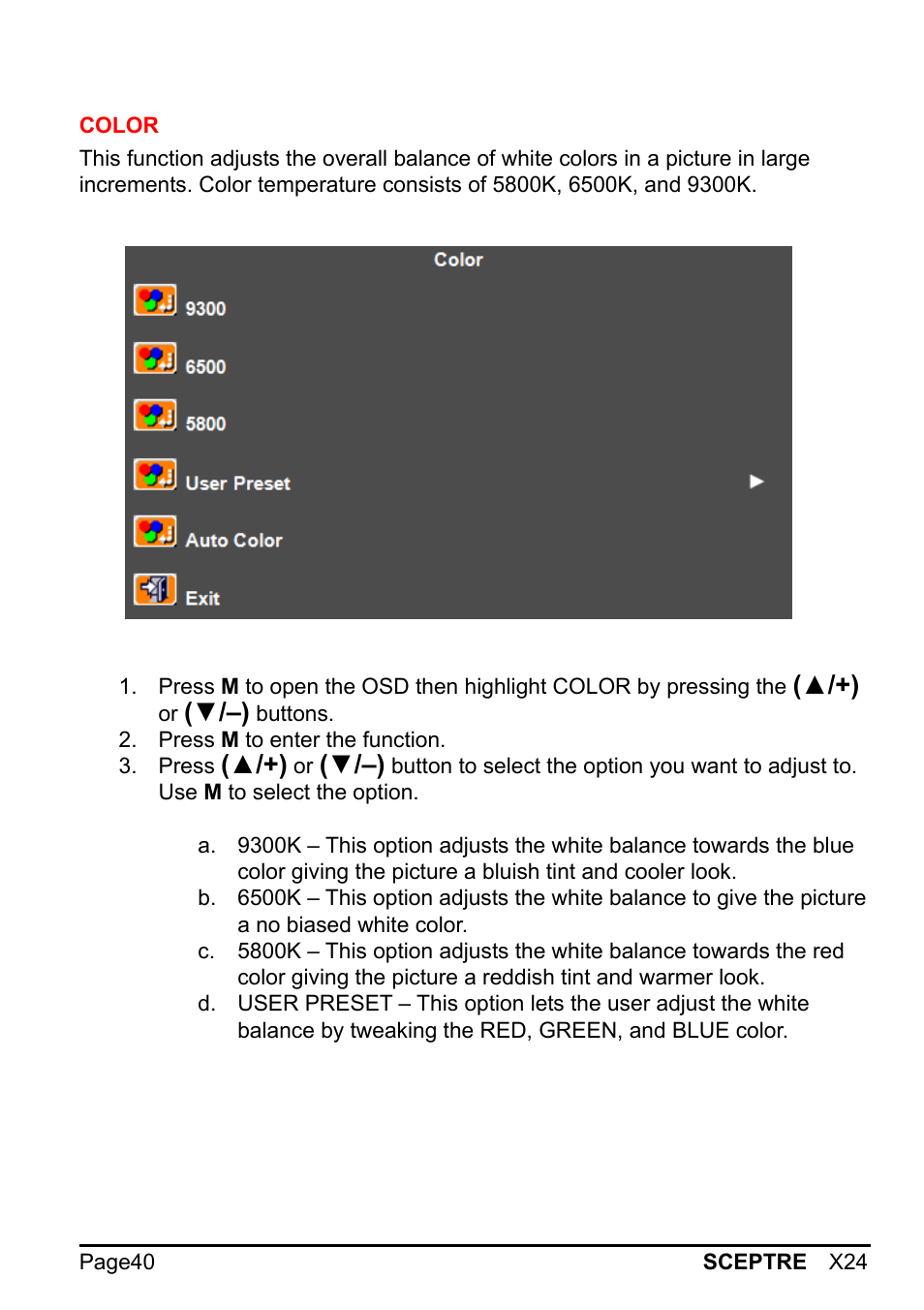 Sceptre X24WG-1080 User Manual | Page 40 / 55