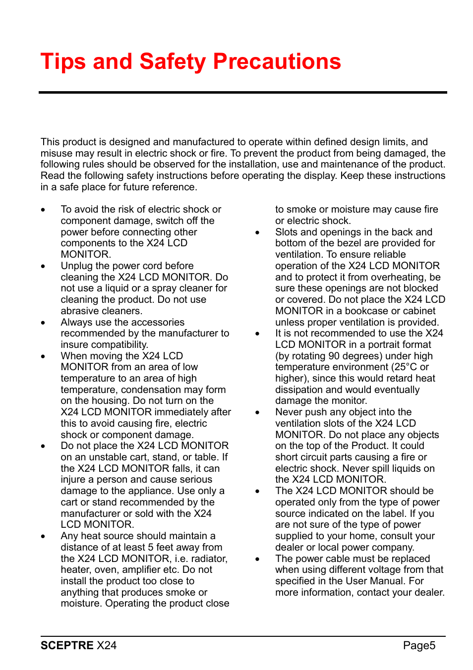 Tips and safety precautions | Sceptre X24WG-1080 User Manual | Page 5 / 55