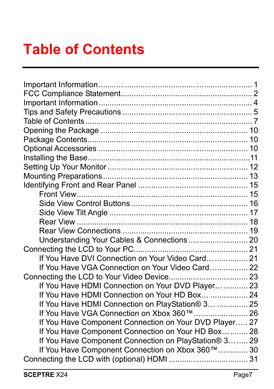 Sceptre X24WG-1080 User Manual | Page 7 / 55