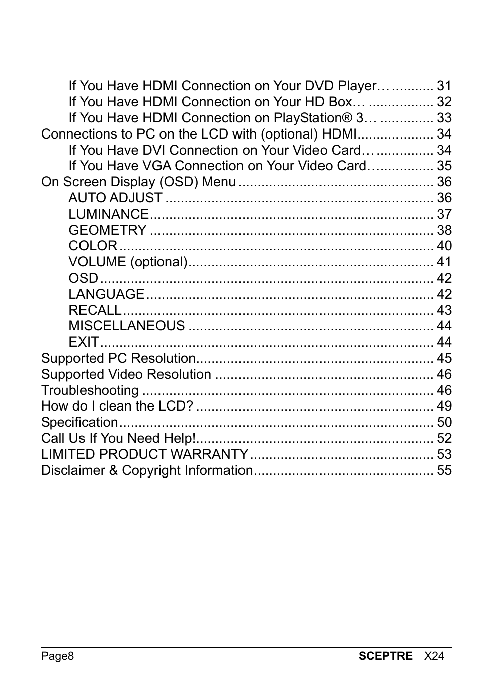 Sceptre X24WG-1080 User Manual | Page 8 / 55