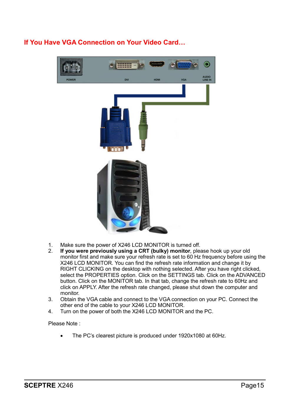 Sceptre X246W-1080P User Manual | Page 15 / 32