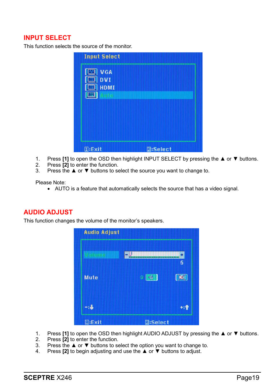 Sceptre X246W-1080P User Manual | Page 19 / 32