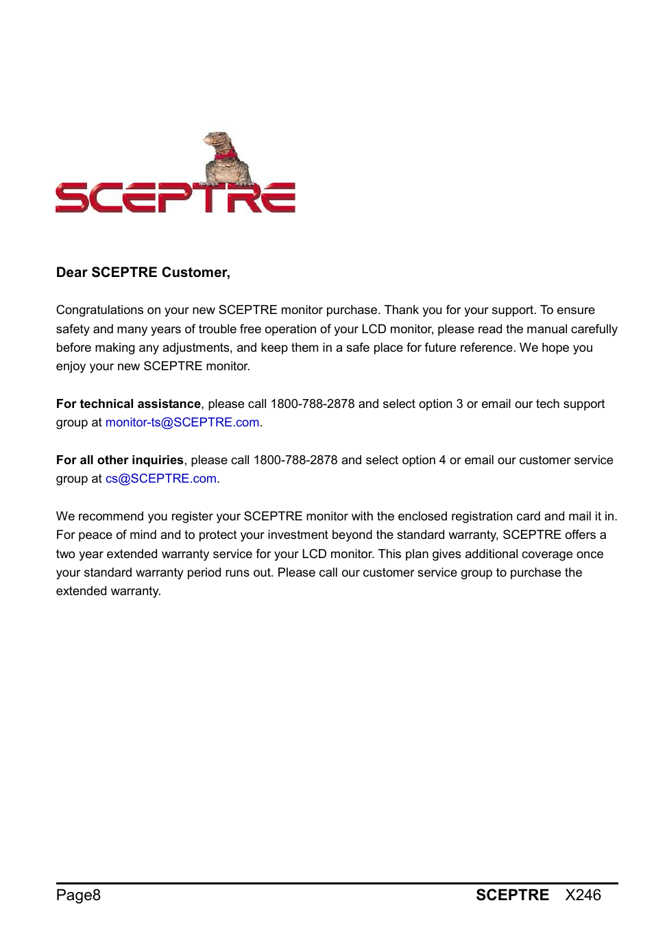 Sceptre X246W-1080P User Manual | Page 8 / 32