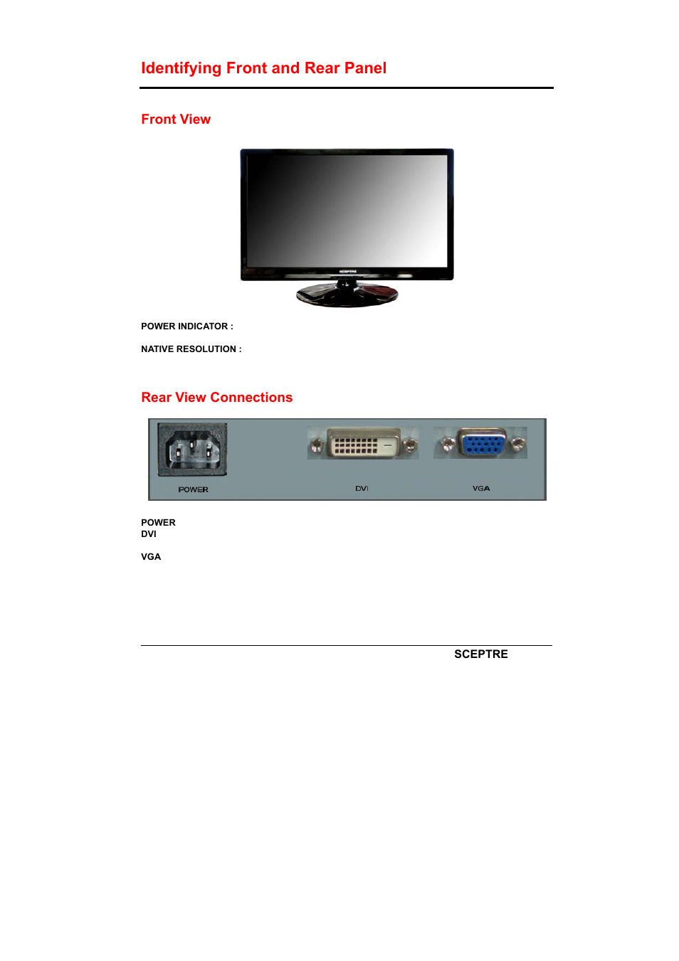 Identifying front and rear panel | Sceptre X226W-1920 User Manual | Page 12 / 31