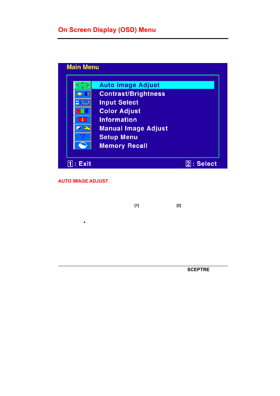 On screen display (osd) menu | Sceptre X226W-1920 User Manual | Page 16 / 31