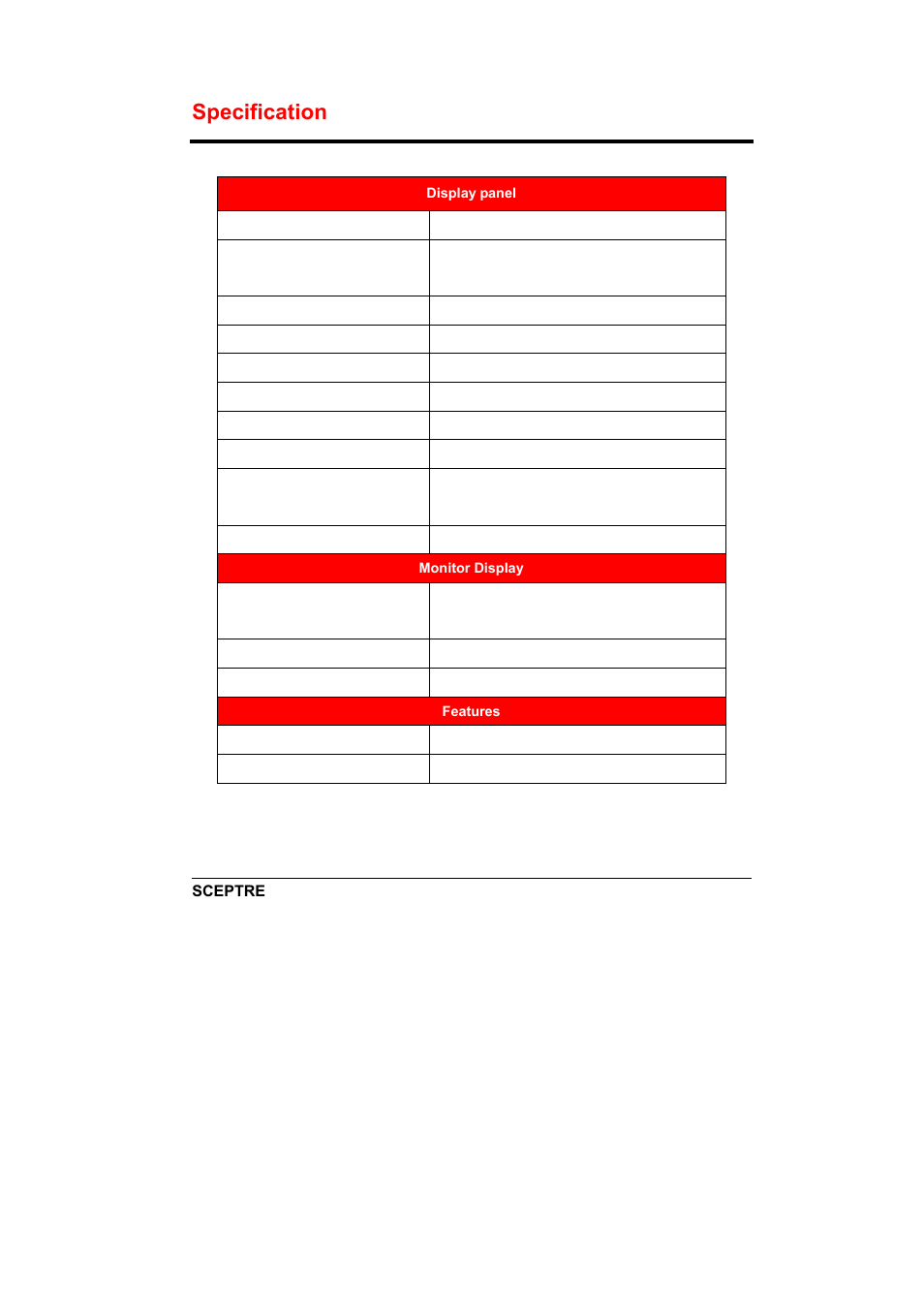 Specification | Sceptre X226W-1920 User Manual | Page 27 / 31