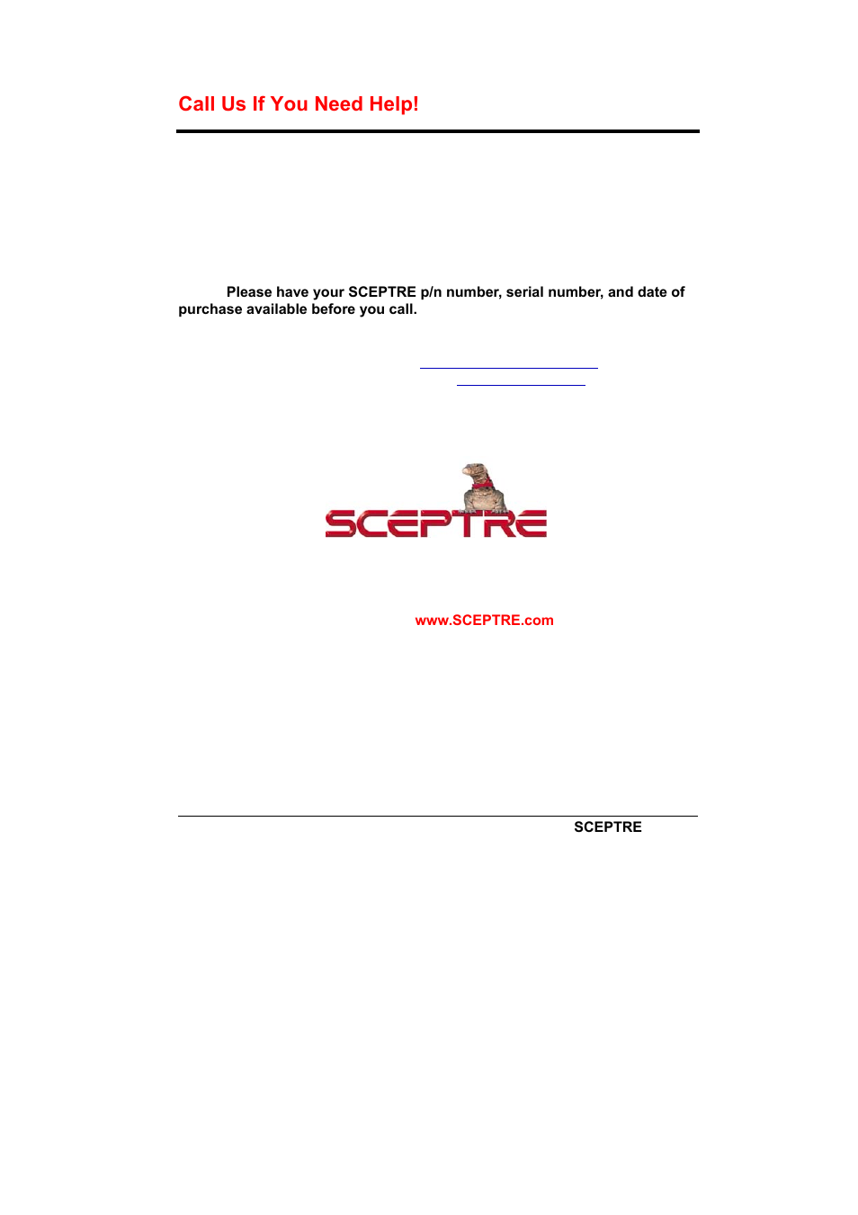 Call us if you need help | Sceptre X226W-1920 User Manual | Page 28 / 31