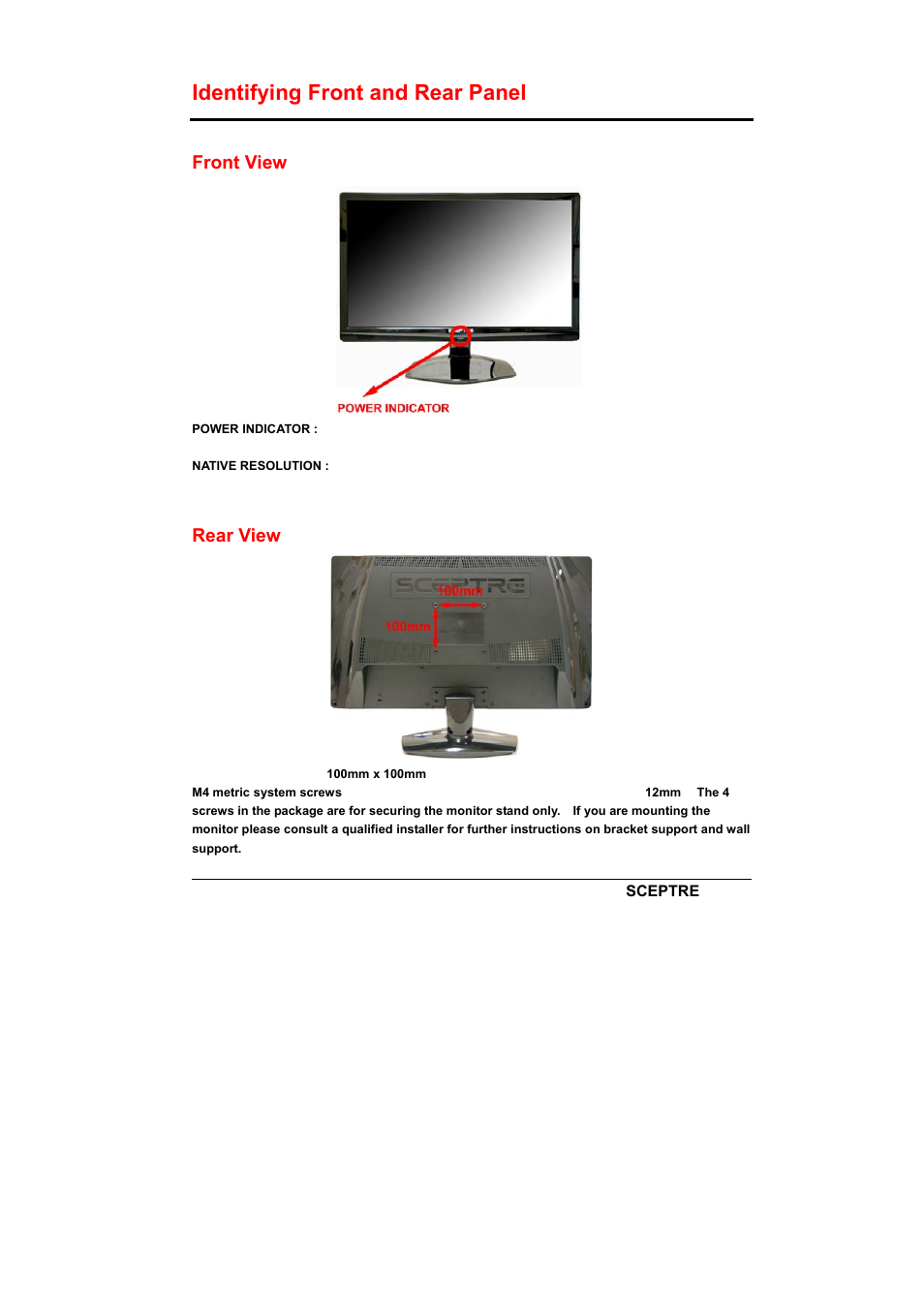 Identifying front and rear panel | Sceptre X240-1920T User Manual | Page 12 / 35