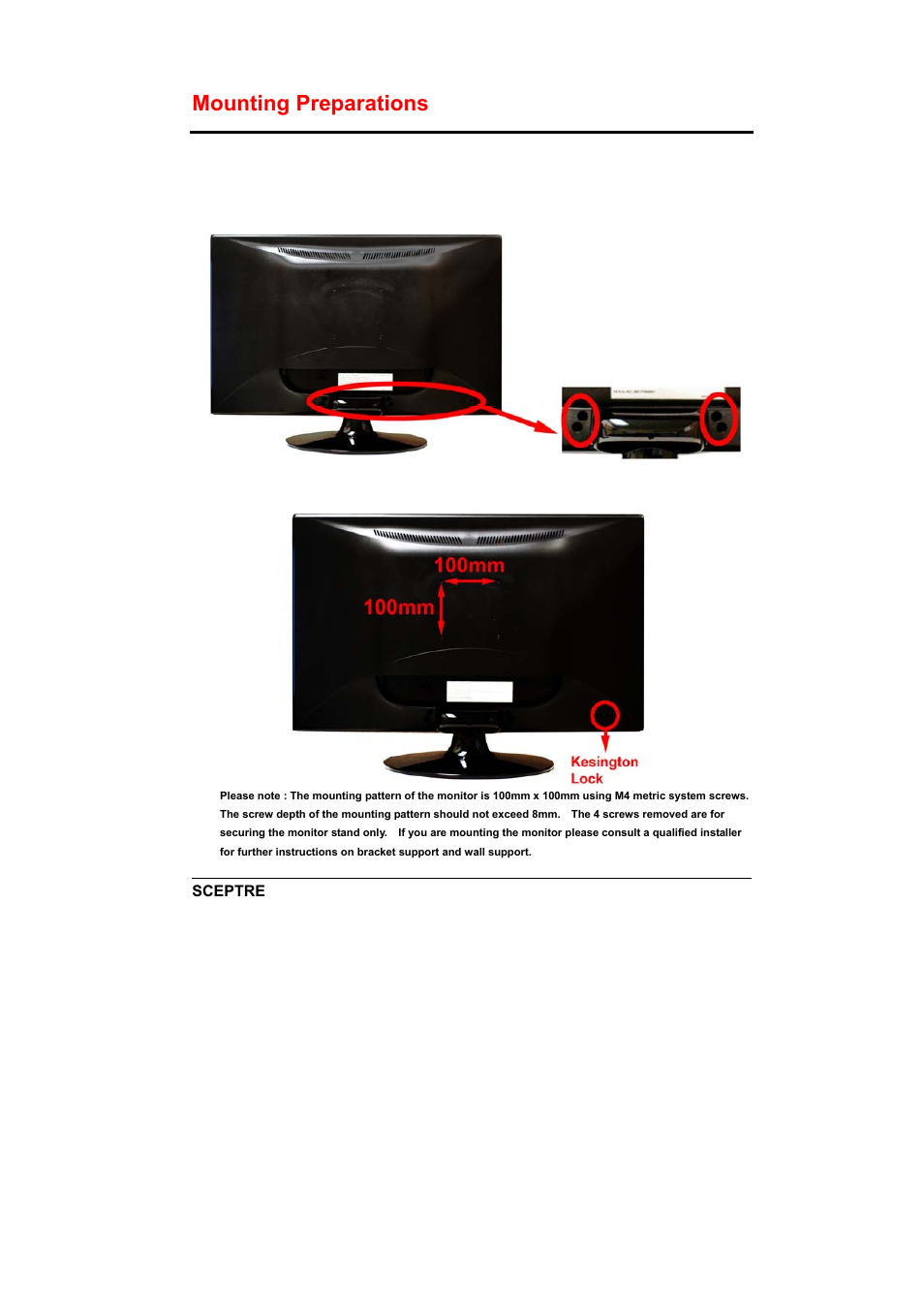 Mounting preparations | Sceptre X270W-1080P User Manual | Page 11 / 32