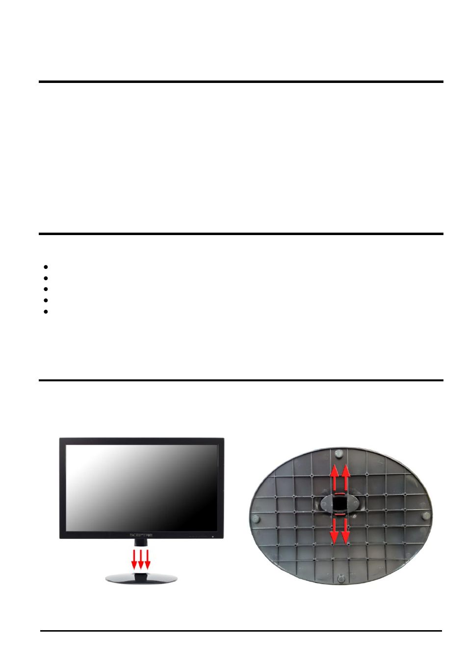 Opening the package, Package contents, Installing or uninstalling the base | Sceptre e22 page9 | Sceptre E225W-1920 User Manual | Page 10 / 34