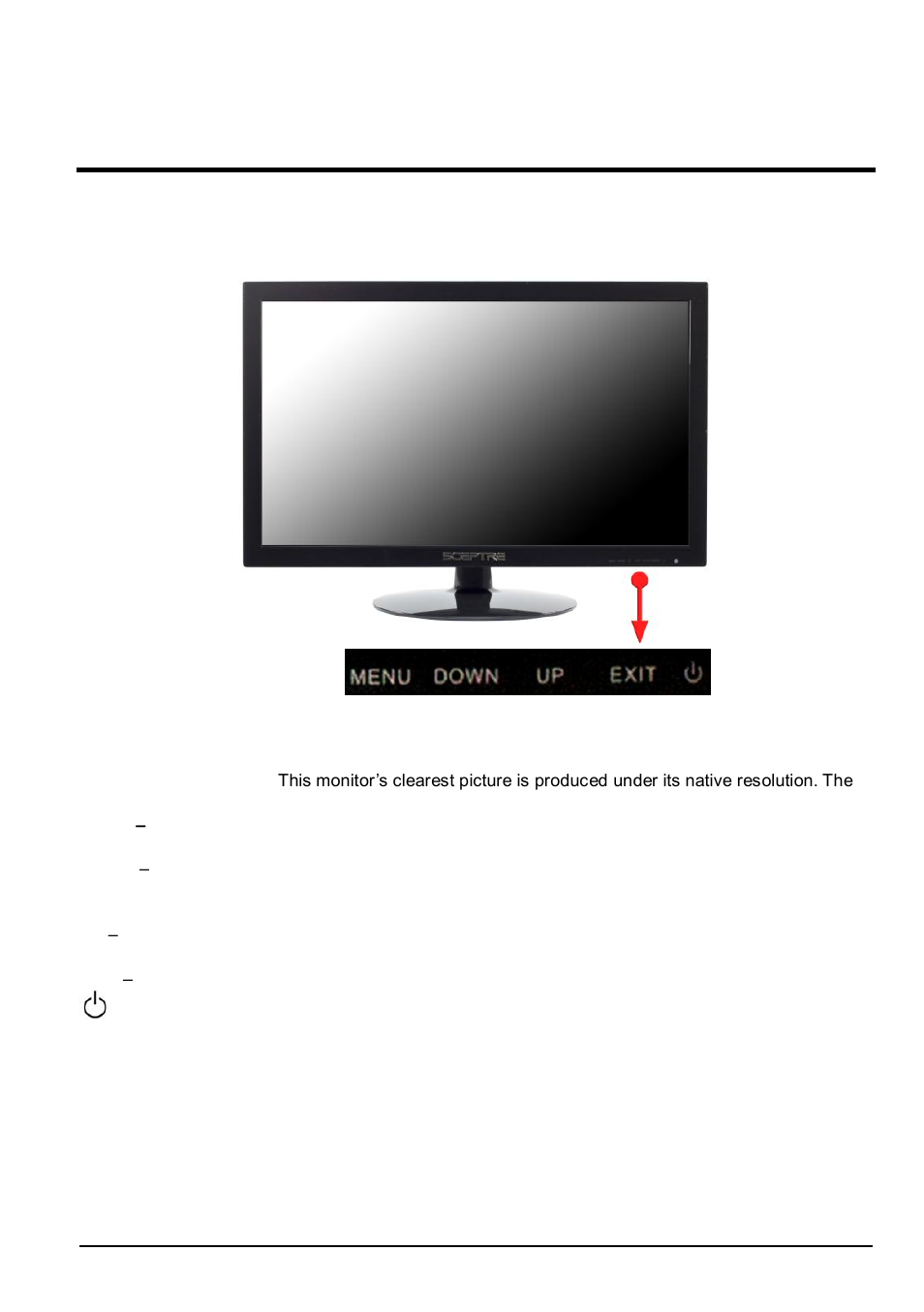 Identifying front and rear panel, Front view | Sceptre E225W-1920 User Manual | Page 13 / 34