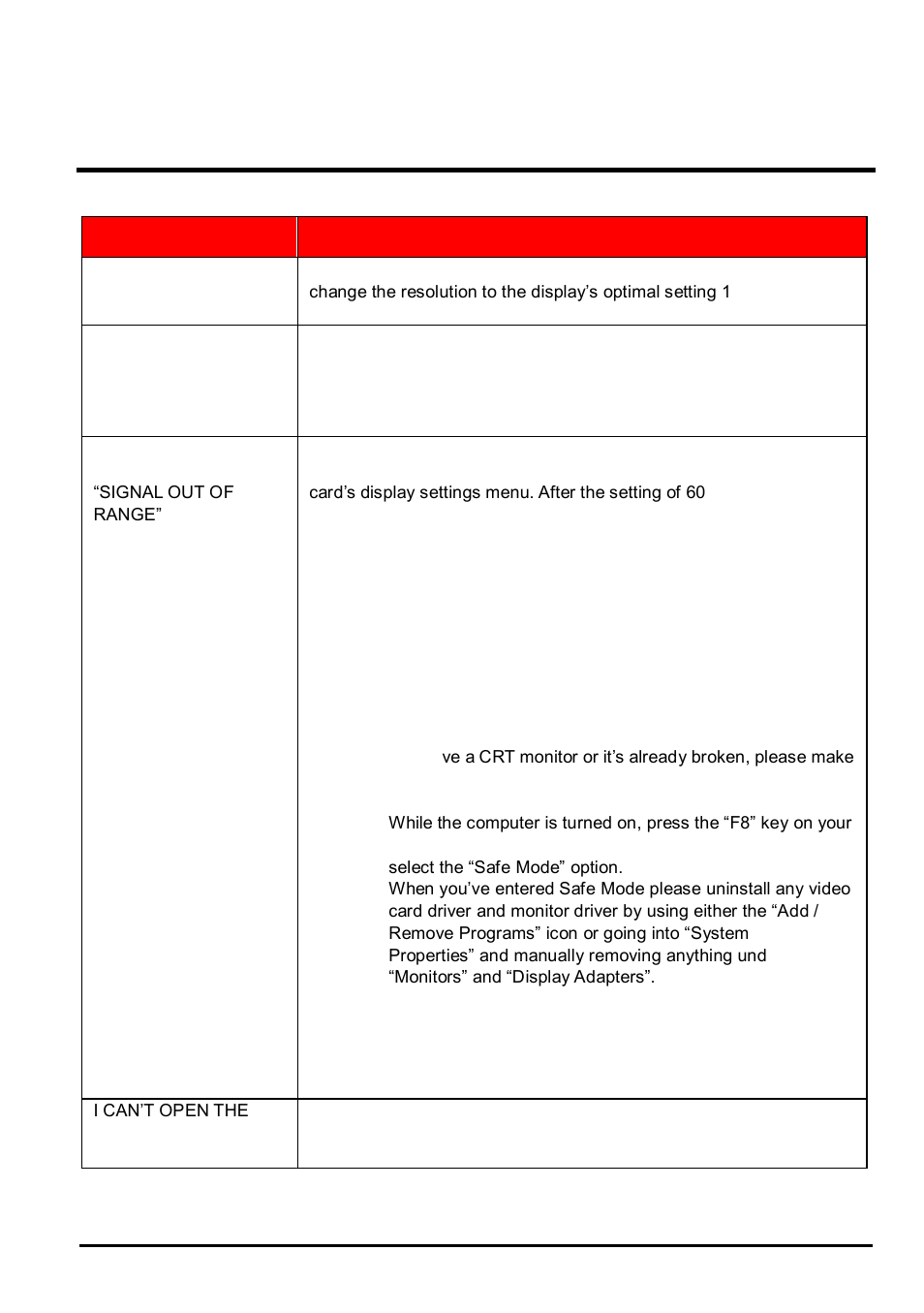 Troubleshooting, Sceptre e22 page25, Problem possible solutions | Sceptre E225W-1920 User Manual | Page 26 / 34