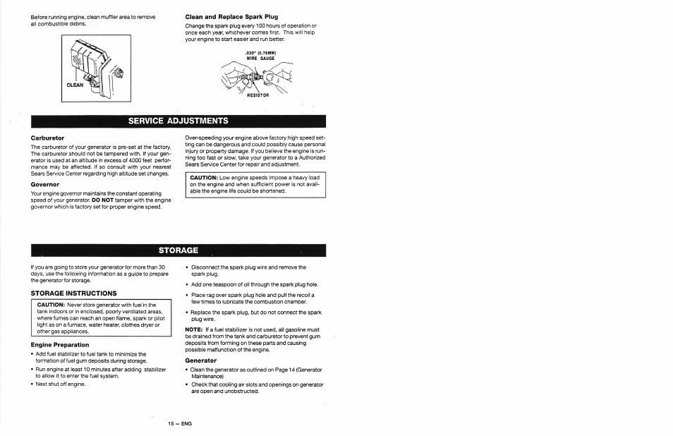 Storage instructions, Service adjustments, Storage | Craftsman 919.679500 User Manual | Page 15 / 19