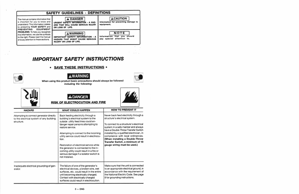 Safety guidelines - definitions, A danger, Save these instructions | Awarning, Ik danger, Risk of electrocution and fire, Important safety instructions, Save these instructions • awarning | Craftsman 919.679500 User Manual | Page 3 / 19