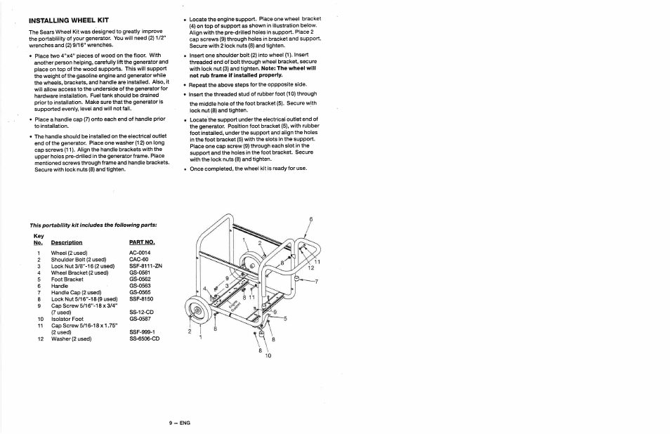 Installing wheel kit | Craftsman 919.679500 User Manual | Page 9 / 19