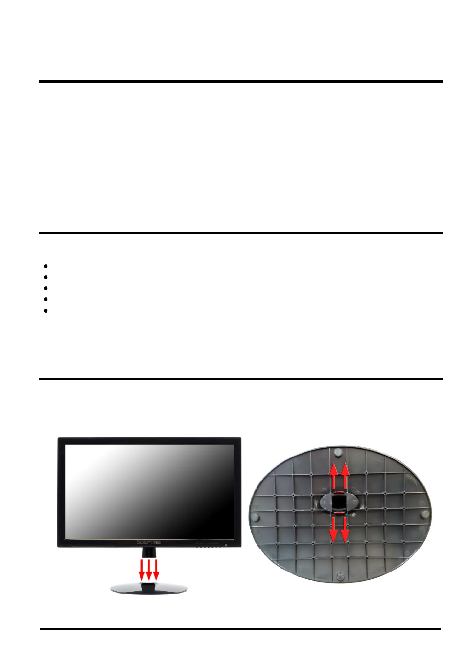 Opening the package, Package contents, Installing or uninstalling the base | Sceptre e24 page9 | Sceptre E248W-1920 User Manual | Page 10 / 34