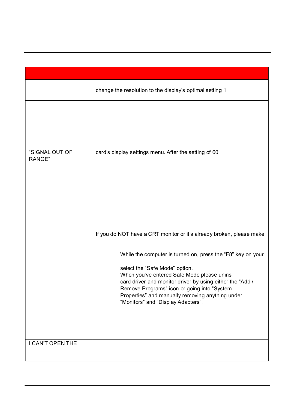 Troubleshooting, Sceptre e24 page25, Problem possible solutions | Sceptre E248W-1920 User Manual | Page 26 / 34