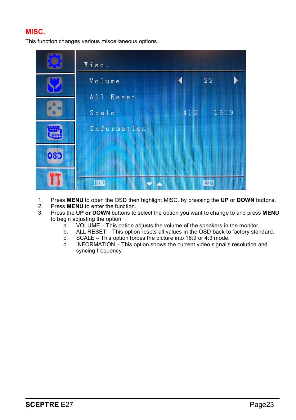 Sceptre e27 page23 misc | Sceptre E275W-1920 User Manual | Page 24 / 34