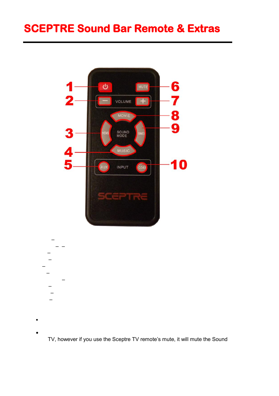 Sceptre sound bar remote, Connection suggestions, Sceptre sound bar remote & extras | This remote uses a lithium cr2025 battery | Sceptre SB20202B User Manual | Page 12 / 24