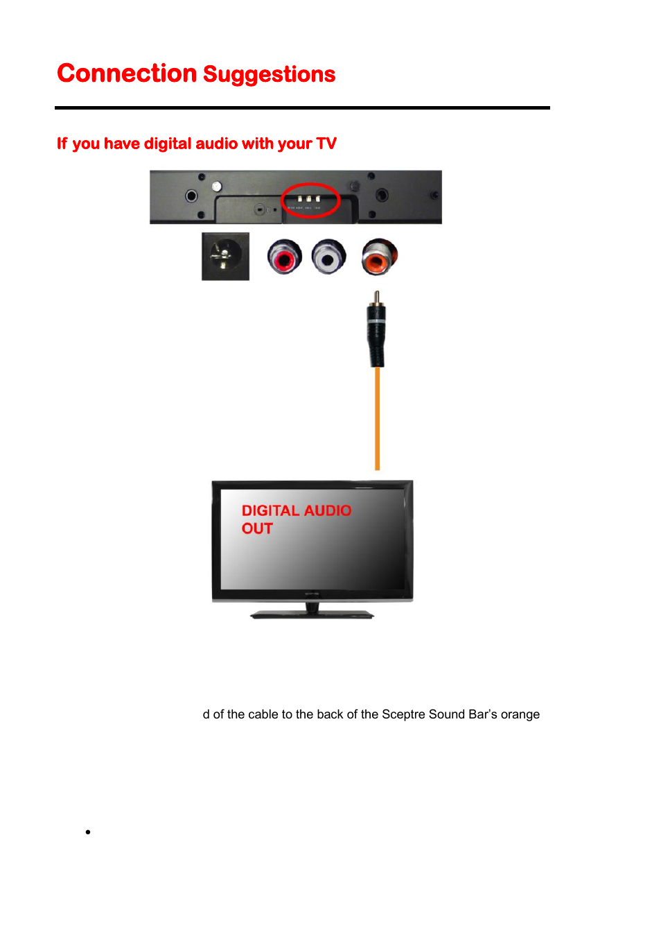If you have digital audio with your tv, Connection, Suggestions | Sceptre SB20202B User Manual | Page 14 / 24