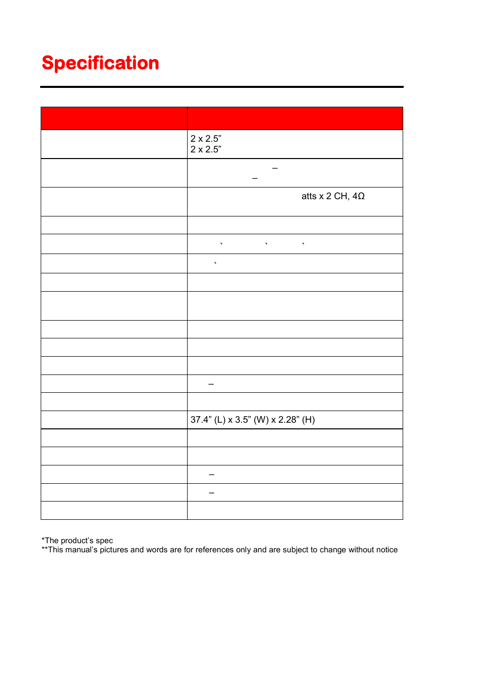 Specification | Sceptre SB20202B User Manual | Page 20 / 24