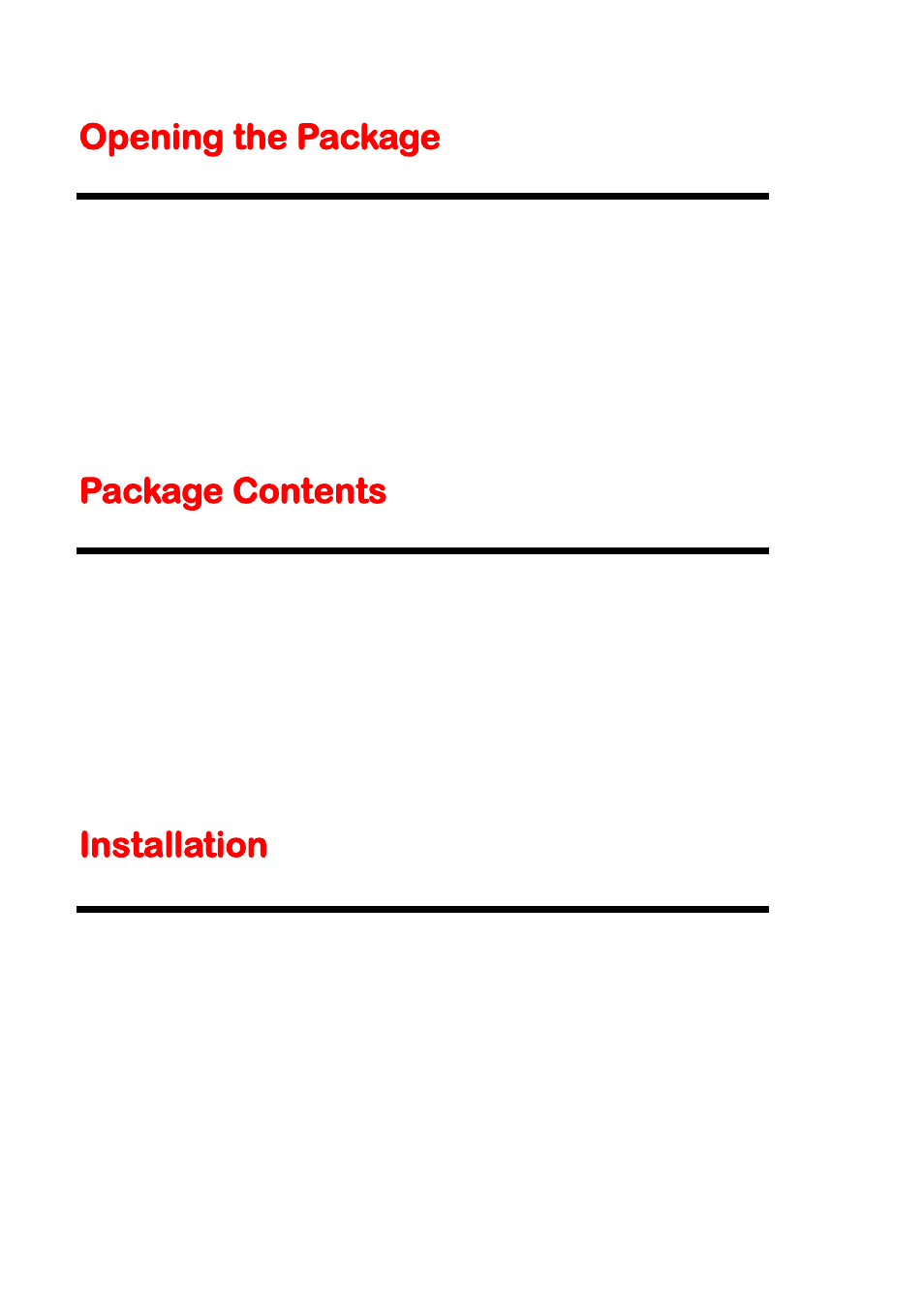 Opening the package, Package contents, Installation | Sceptre SB20202B User Manual | Page 6 / 24