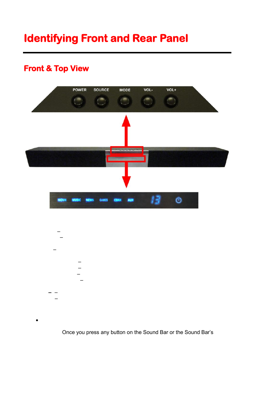 Identifying front and rear panel, Front & top view | Sceptre SB20202B User Manual | Page 8 / 24