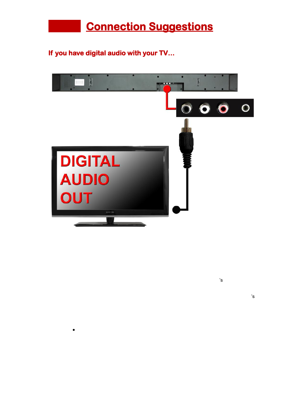 Connection suggestions 15, F you have digital audio with your, Connection suggestions | Sceptre SB301524W User Manual | Page 15 / 34