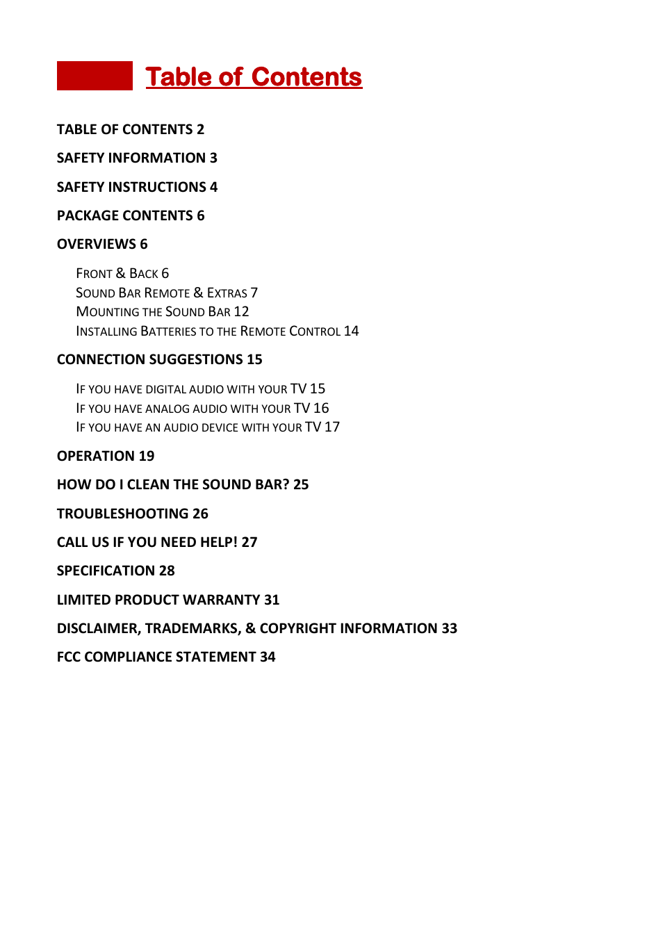 Sceptre SB301524W User Manual | Page 2 / 34