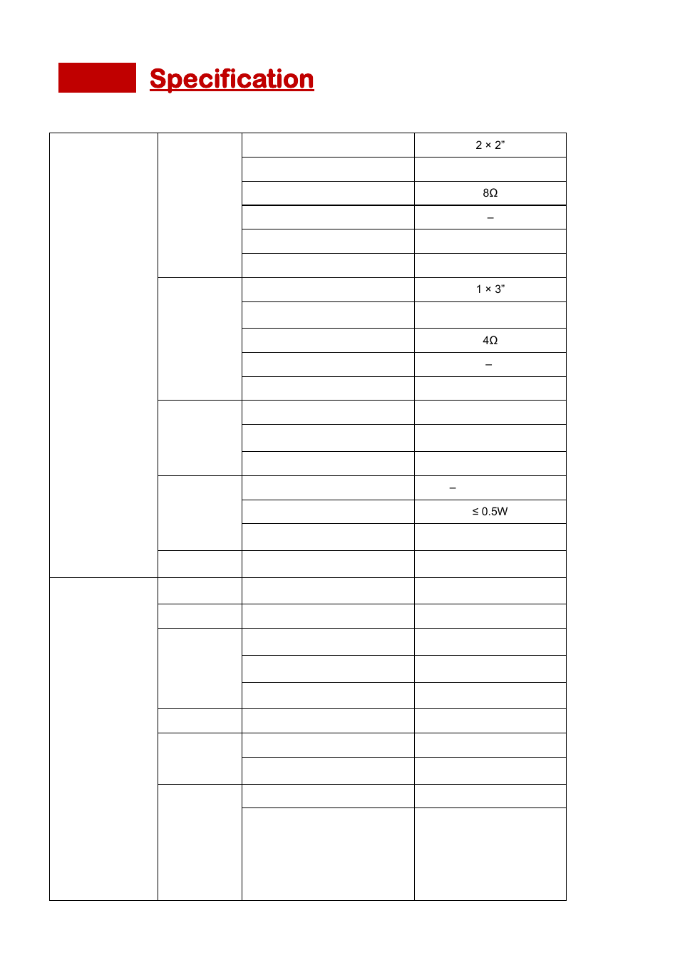 Specification 28, Specification | Sceptre SB301524W User Manual | Page 28 / 34