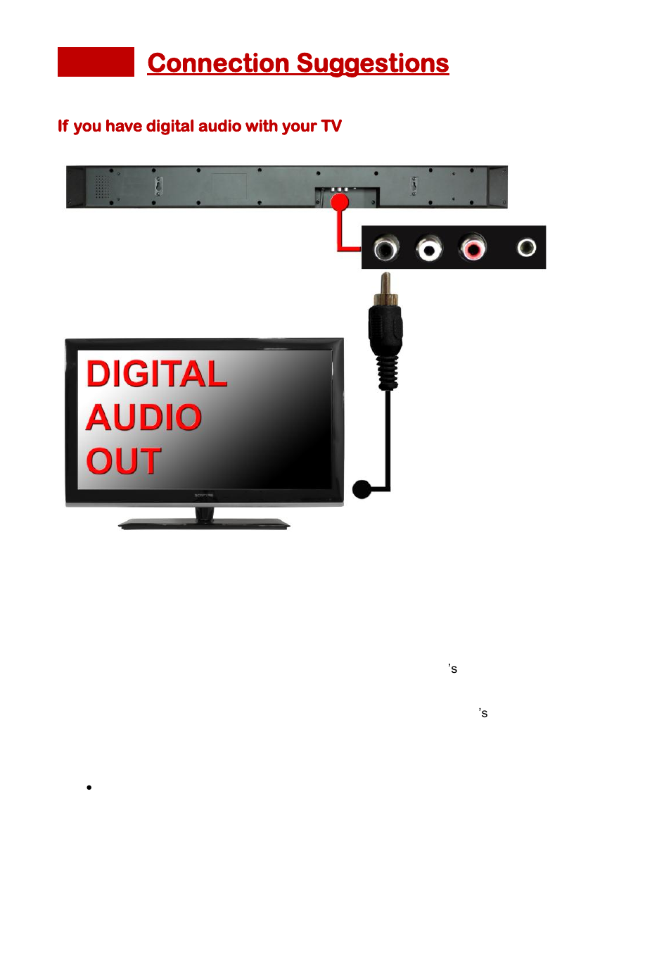 Connection suggestions 12, F you have digital audio with your, Connection suggestions | Sceptre SB301524 User Manual | Page 12 / 24
