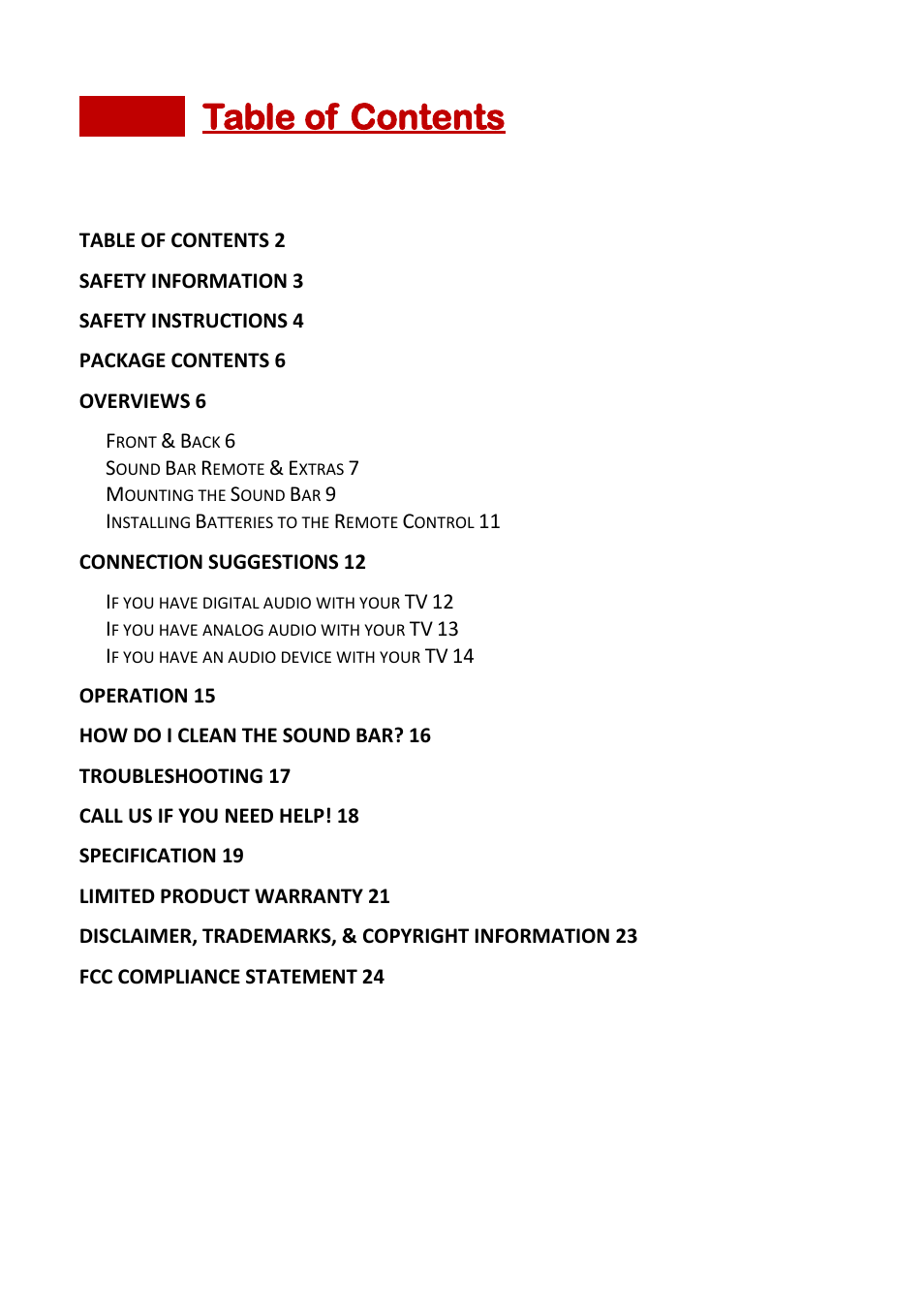 Sceptre SB301524 User Manual | Page 2 / 24