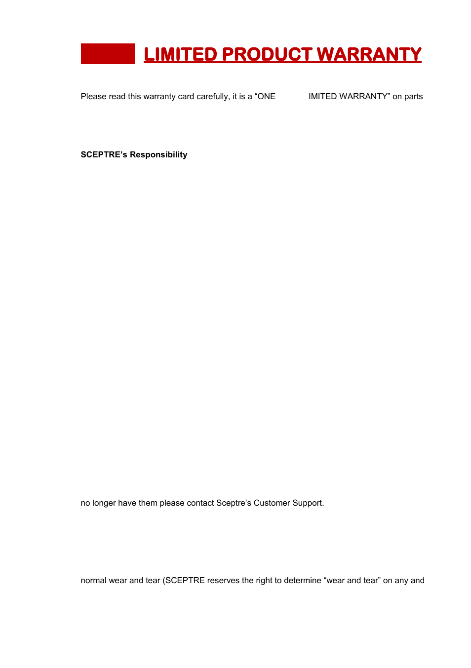 Limited product warranty 21, Limited product warranty | Sceptre SB301524 User Manual | Page 21 / 24